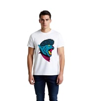 Erkek Grafik Baskılı Kısa Kollu Yuvarlak Yaka Tişört Punk Estetik Möhavk Kedisi Bandana Detaylı