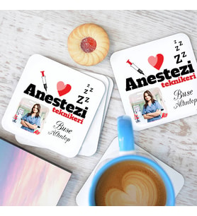 Kişiye Özel Anestezi Uzmanına Hediye Bardak Altlığı 4'lü Set