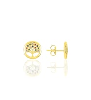 Gümüş altın yaldızlı renkli taşlı hayat ağaçı modeli küpe  SGTL10786GOLD