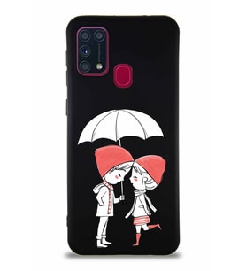 Samsung Galaxy M31 Soft Premier Kapak Aşk Tasarımlı Silikon Kılıf - Siyah (Şeffaf)