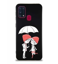 Samsung Galaxy M31 Soft Premier Kapak Aşk Tasarımlı Silikon Kılıf - Siyah (Şeffaf)