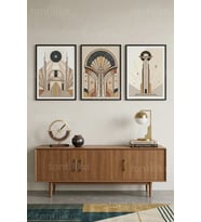 Art Deco Mimarisi ve Kozmik Yansımalar 3’lü Ahşap Çerçeveli Tablo Seti