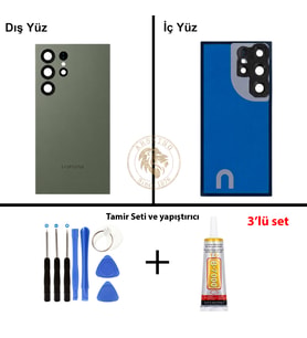Samsung S24 Ultra Yeşil Arka Pil Kapağı Batarya Kapağı Lazer Kesim + Yapıştırıcı ve Vida Seti