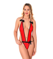Giyim Kırmızı Lcralı Tül Bodysuit - 973