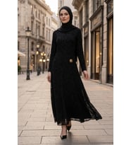 Toka Detay Astarlı Elbise 1701 - Siyah