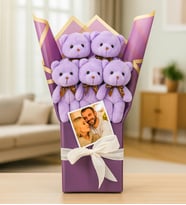 Kişiye Özel Fotoğraflı Peluş Ayıcık Buketi (Mor)