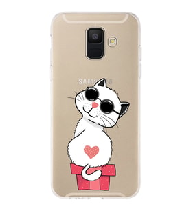 Samsung Galaxy A6 (2018) Uyumlu Kapak Cool Cat Tasarımlı Şeffaf Silikon Kılıf