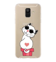 Samsung Galaxy A6 (2018) Uyumlu Kapak Cool Cat Tasarımlı Şeffaf Silikon Kılıf