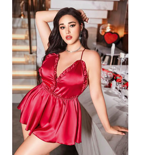 Arias Closet Kırmızı Büyük Beden Saten Babydoll Gecelik