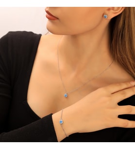 925 Ayar Gümüş Aquamarine Taşlı Yuvarlak Set