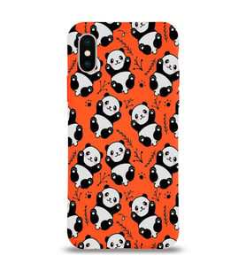 Apple iPhone XS Max Uyumlu Lansman Kılıf Panda Tasarımlı İçi Kadife Kapak-Turuncu (Şeffaf)