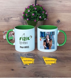 Fizik Öğretmeni Kupa Bardak Yeşil Fotoğraflı Öğretmenler Günü Hediyesi