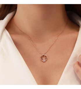 Yıldız Hilal Renkli Zirkon Taşlı Rose Gold Kaplama Gümüş kolye