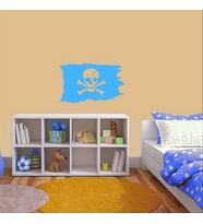 Kuru Kafalı Korsan Bayrağı Dekoratif Duvar Sticker, Çıkartma, Etiket Mavi