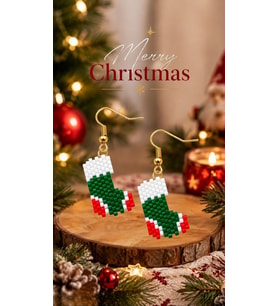 Miyuki Boncuk El Yapımı Çorap Küpe Yılbaşı Christmas Noel
