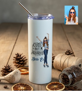 Kişiye Özel Karikatürlü Cute But Aquarius Kova Burcu Pipetli Çelik Matara Doğum Günü Hediyesi