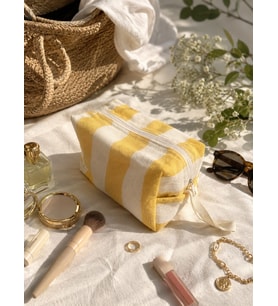 FaralyaLife Çizgili Fermuarlı Taşıma Kulplu Makyaj Çantası 20x20 cm %70 Pamuk %30 Polyester Kozmetik Kadın Makyaj Çantası