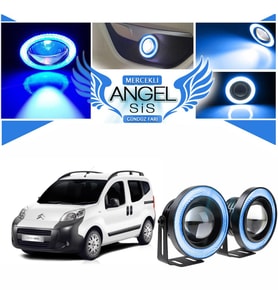 Citroën Nemo Uyumlu, Universal Mercekli Led Angel Sis Farı, 76mm Buz Mavi Renk