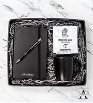 Kişiye Özel İsimli Defter - Metal Kalem - Siyah Kupa - Turkish Black Tea veya Pratik Filtre Kahve - Özel Tasarım Hediye Kutusu (Model 2)