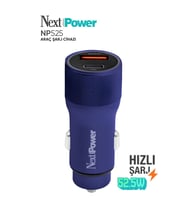 Next Power 52.5W Araç içi Hızlı Şarj Aleti Type-C + USB Güç Adaptörü Oto Çakmaklık - Mavi