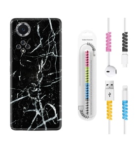 Huawei Nova Y70 Y90 Nova 9 SE  Kılıf Kablo Koruma Spiral Silikon Black Marble 3 1382