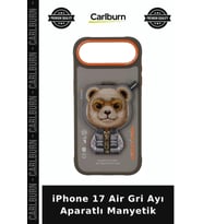 iPhone 17 Air Gri Ayı Aparatlı Manyetik Cihaz Koruma Cep Aksesuarı Mobil Aksesuar
