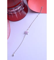 925 Ayar Gümüş İkili Zincirli Lotus Çiçek Bileklik (Pembe-Fuşya)