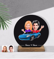 BK Gift Kişiye Özel Sevgililer Karikatürlü Yuvarlak Ahşap Biblo-52