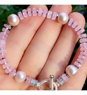 2633 Hindistan el kesimi pembe Kuvars doğal pembe İnci Zirkon el yapımı bileklik