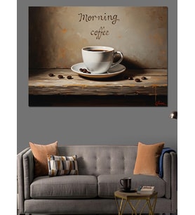 Morning Coffee Yazılı Kahve Fincanı Dekoratif Kanvas - Mdf Ahşap Tablo