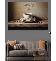 Morning Coffee Yazılı Kahve Fincanı Dekoratif Kanvas - Mdf Ahşap Tablo