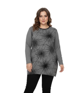Kadın Yumoş Taşlı Baskılı Tunik BGL-ST05071 (Gri)