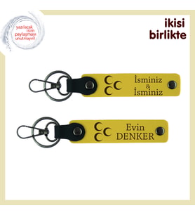 Sevgiline Anlam Yüklü Sürpriz – Üç Hilal Deri Anahtarlık Takımı, İsme Özel, Sarı-Sarı