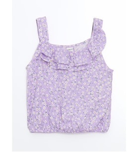 LCW Kids Lila Kare Yaka Çiçekli Kız Çocuk Crop Bluz