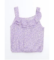 LCW Kids Lila Kare Yaka Çiçekli Kız Çocuk Crop Bluz