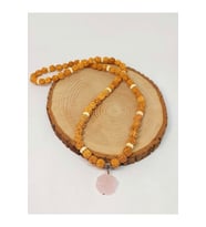 Pembe Kuvars Taşlı Rudraksha Tohum Kolye Dolama Bileklik 8mm (49732)