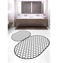 Dijital Baskılı Kaymaz Taban Yıkanabilir Oval 2'li Klozet Takımı Banyo Paspası NOKZ-HT-545 (Beyaz)