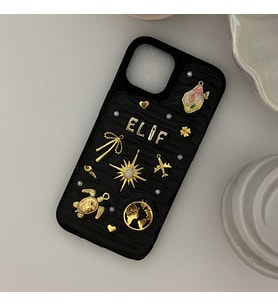 Kişiye Özel İsimli Siyah El Yapımı Charm Telefon Kılıfı - iPhone modelleri için uyumlu