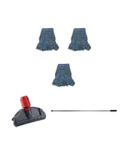 Cod-Ex Çift Kovalı Temizlik Arabası Seti Yedek Mop Takımı - 3 Adet 17 Cm. Dar Mop + Mop Tutucu + Sap (Mavi)
