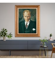 Altın Varaklı Çerçeveli Paspartulu Atatürk Tablo DC1375 (Gold)