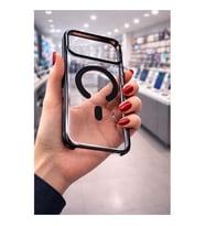 Coverzone iPhone 17 Pro Max ile Uyumlu CrystalEdge MagSafe ile uyumlu ?effaf Logo G�steren Renkli Kenarl? Darbeye Dayan?kl? Premium K?l?f Siyah