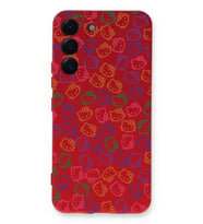 Samsung Galaxy S22 Uyumlu Lansman Kılıf Hello Kitty Tasarımlı İçi Kadife Kapak-Kırmızı (Şeffaf)