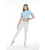 Süperlife Kadın Bisiklet Yaka Slim Fit Brookyn Baskılı Tişort SPR21Y14 (Mavi)