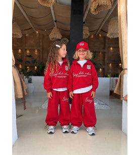 Stay Kids School Baskılı Dik Yaka Yarım Fermuarlı Unisex Kırmızı Eşofman Takımı