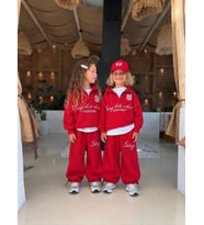 Stay Kids School Baskılı Dik Yaka Yarım Fermuarlı Unisex Kırmızı Eşofman Takımı