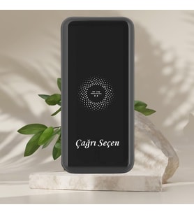 KİŞİYE ÖZEL İSİM BASKILI AKILLI LED GÖSTERGELİ KABLOSUZ POWERBANK (Siyah)