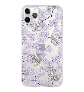 Apple iPhone 11 Pro Uyumlu Kapak Floral Lila Tasarımlı Şeffaf Silikon Kılıf