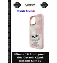 iPhone 16 Pro Uyumlu Göz Detaylı Köpek Desenli Kılıf 3D Kamera Korumalı Telefon Aksesuarı