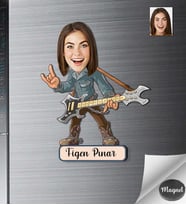 Kişiye Özel Gitarist Kadın Ahşap Magnet -1