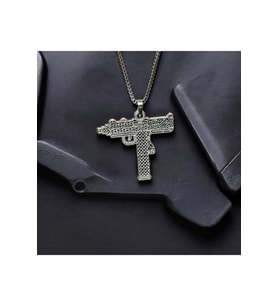 Gümüş Kaplama Tarz Pubg Uzi Erkek Çelik Kolye